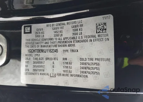 2018 Chevrolet Colorado Z71 из США, поврежденный, VIN 1GCHTDEN6J1162345